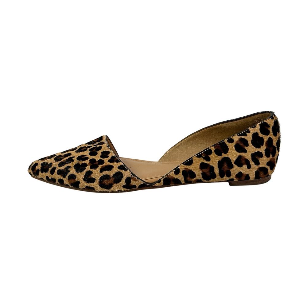 J.Crew Zoe Women's Leopard Print Calf Hair Open Side Pointed Toe d'Orsay Flats 9